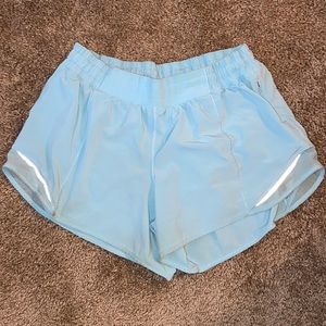 Light Blue Lululemon Hotty Hot Shorts 4 inch